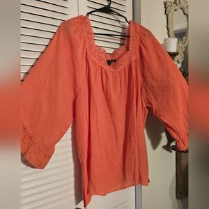 Zac & Rachel Orange Blouse Relaxed Smocked 3/4 Sleeve